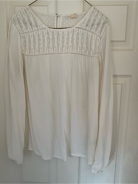 Meadow Rue Cream Long-Sleeve Lace Yoke Blouse